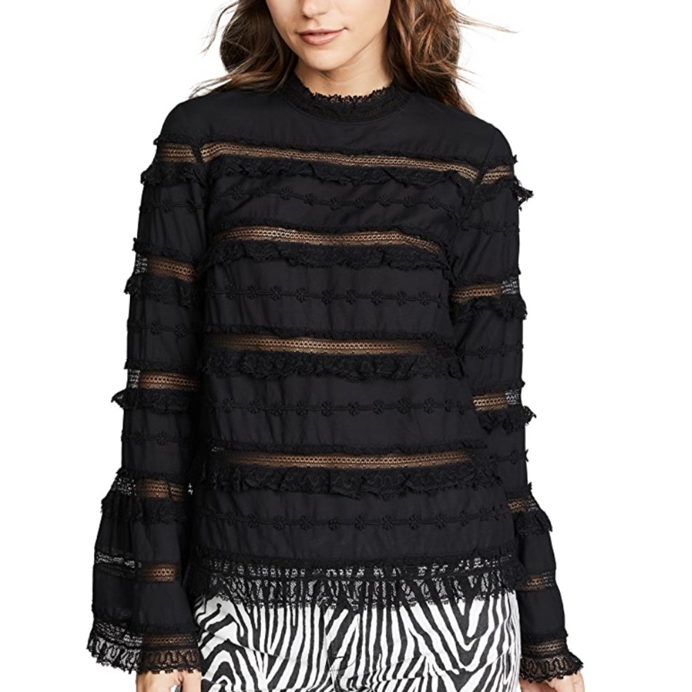 Ulla Johnson Grace Bell Sleeve Blouse in Noir Black Size 6